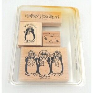 Stampin' Up! Penguins Christmas 1999 Set Of 4 Rubber Stamps Happy Holidays